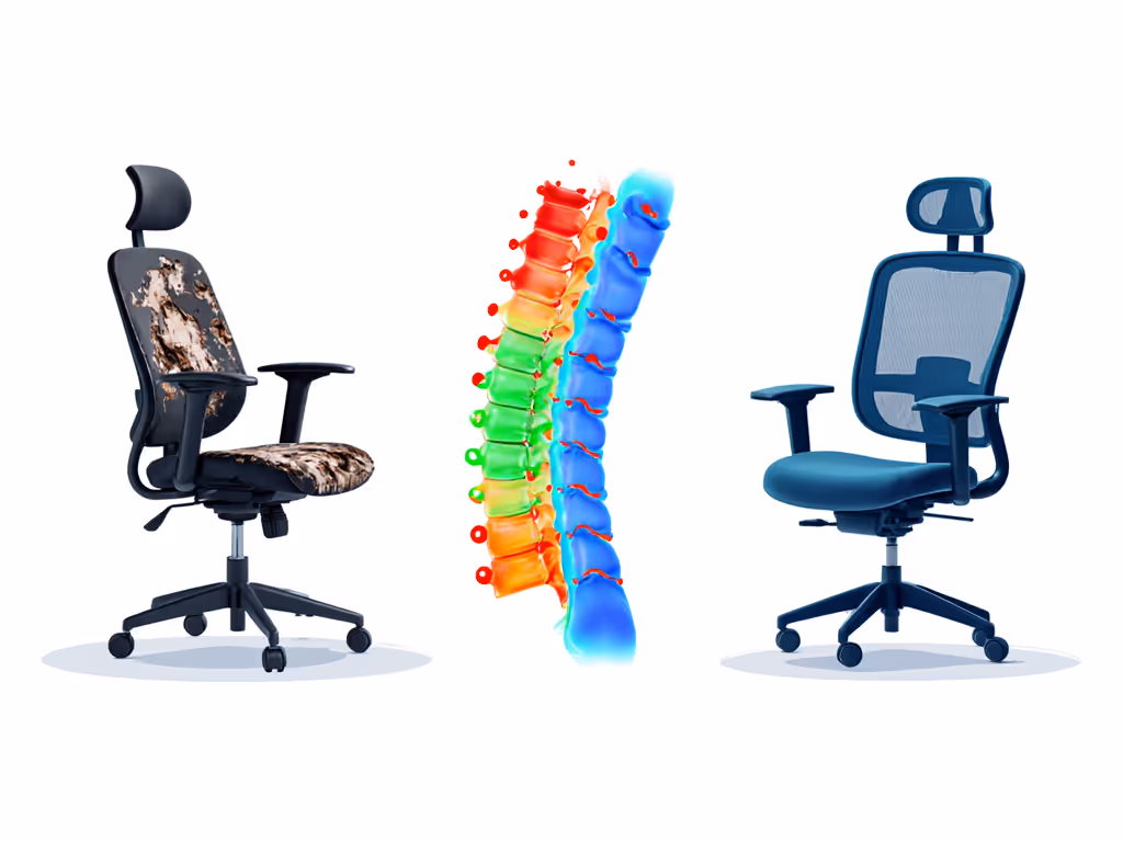 spinal alignment diagram showing pressure points on damaged vs. maintained chairs